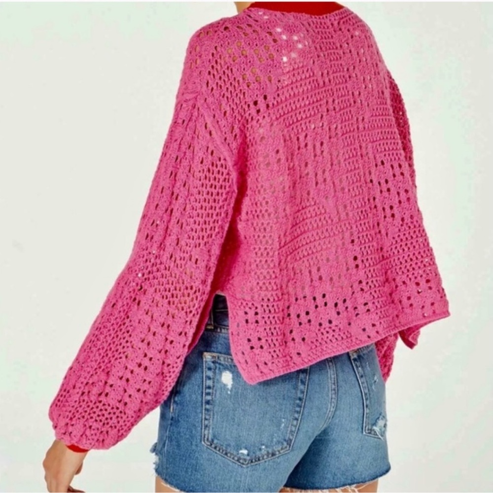 Free People Home Run Crochet Pink Seater - Picture 2 of 4